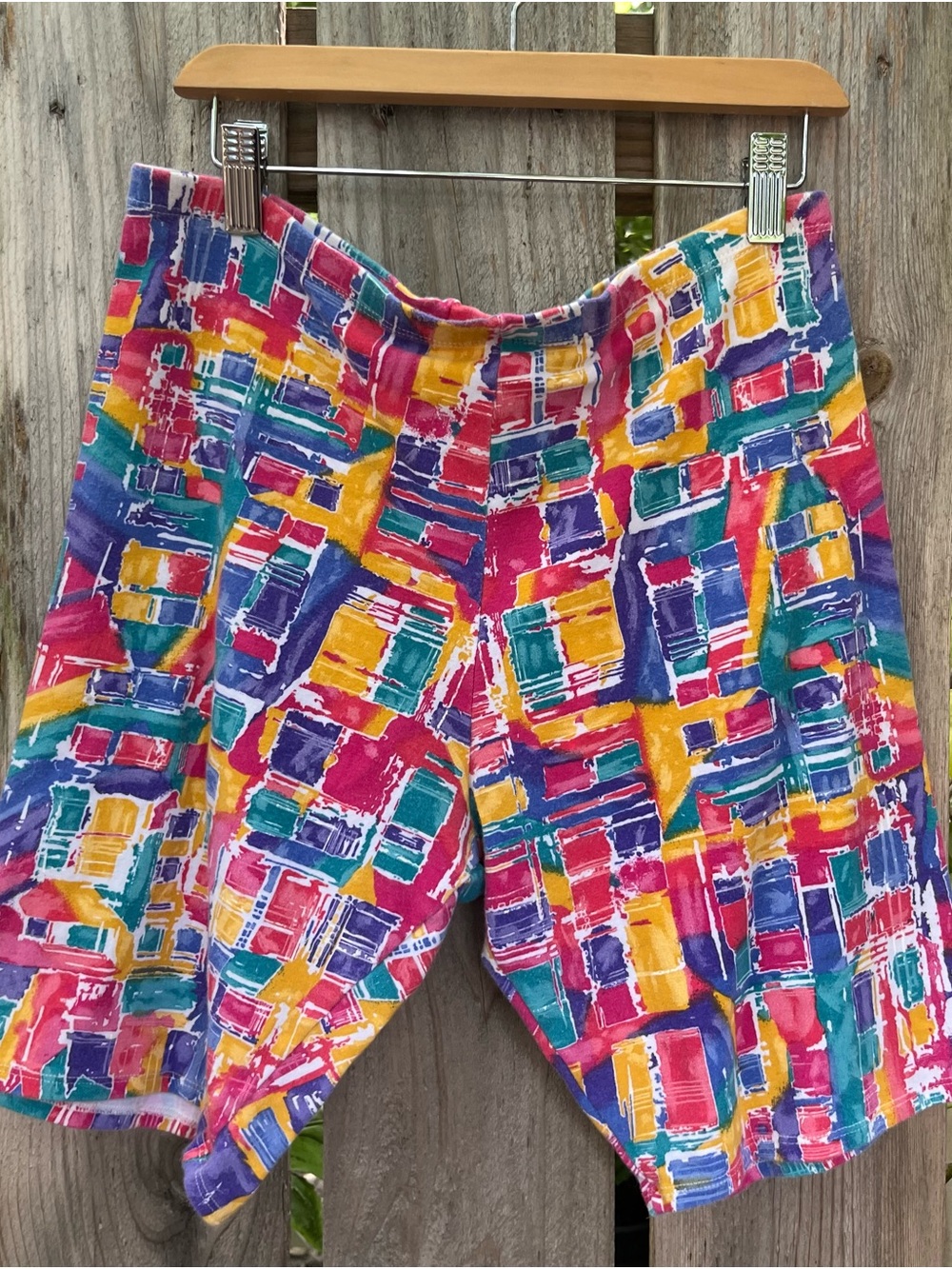Vintage Hanes Her Way 90s Vibrant Abstract Cotton Workout Shorts | W 28